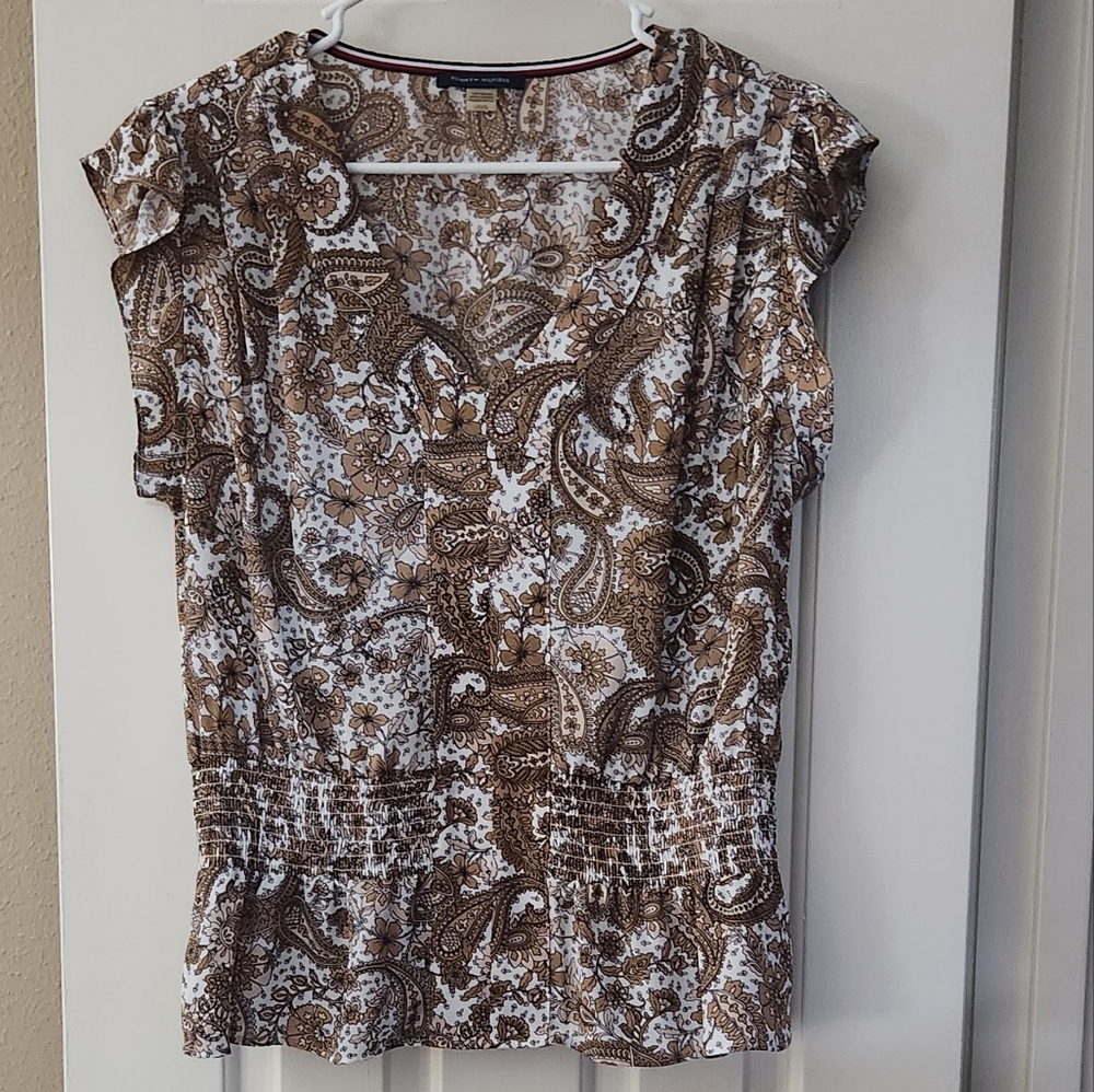 Sz L Tommy Hilfiger Brown & Tan Blouse